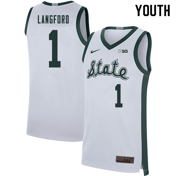 Youth Michigan State Spartans #1 Joshua Langford NCAA Nike Authentic White 2019-20 Retro College Stitched Basketball Jersey HP41L56WW